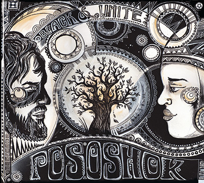 Cover design for Pososhok's album "Black & White", acrylics & fineliner, 2015