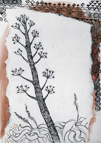 "Beach tree" (South Africa), fineliner & collage, 2015