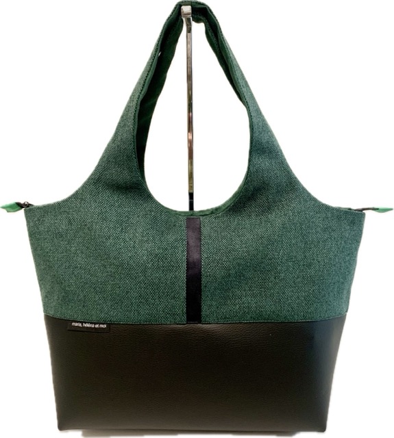 Shopper Grand Modèle skaï noir tissu vert