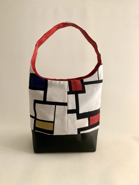 Petit Sacseau Skaï noir Tissu Mondrian Inter rouge