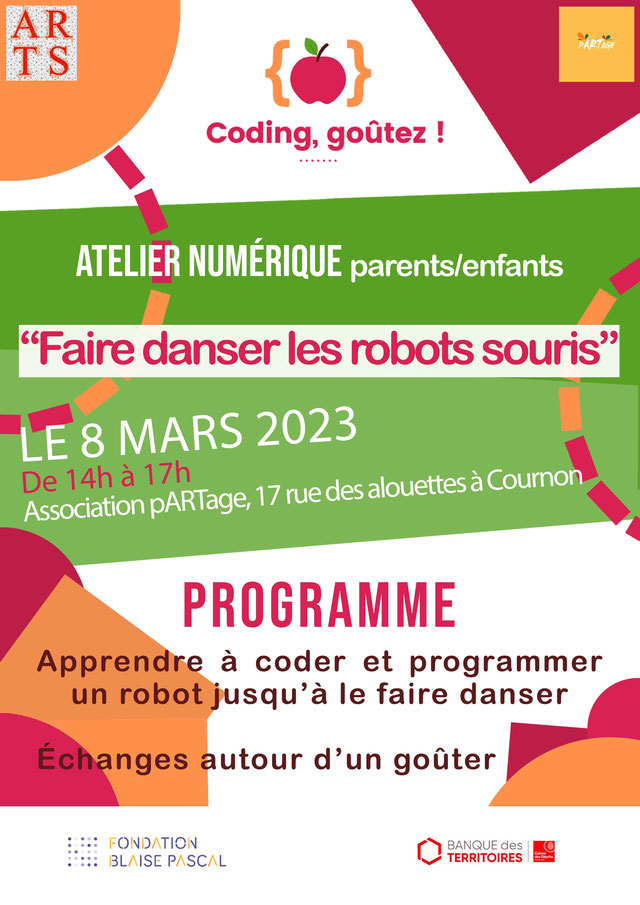 Coding, Goûtez ! le 8 mars 2023 de 14h à 17h, avec l'association pARTage à Cournon d'Auvergne