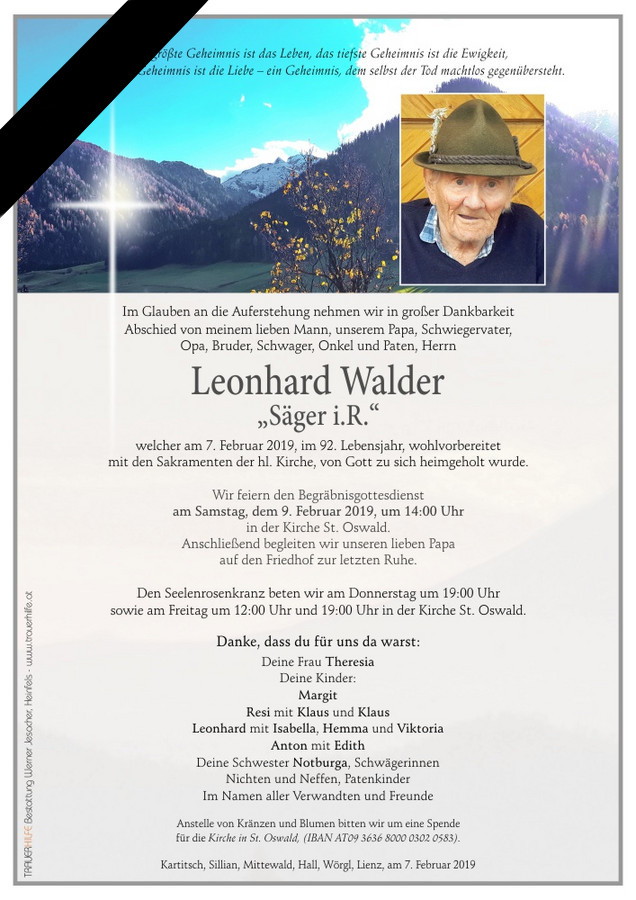 Begräbnis Walder Leonhard