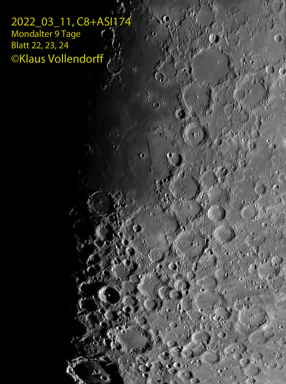 Ptolemaeus, Alhonsus, Arzachel, Mare Nubium mit Rupes Recta, Tycho, Clavius