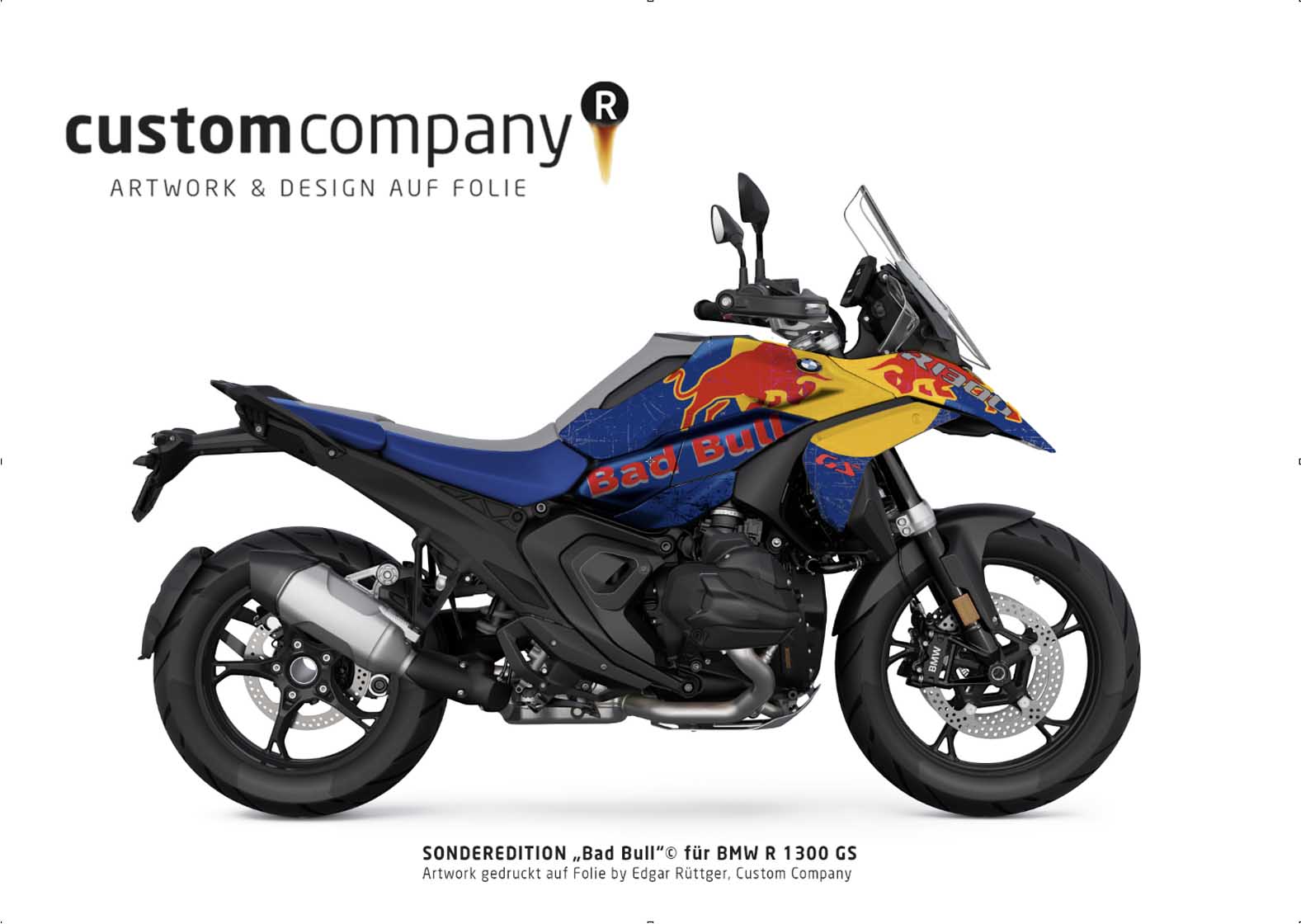 BMW R1300GS Design BAD BULL auf Folie by Custom Company inkl. Folierung