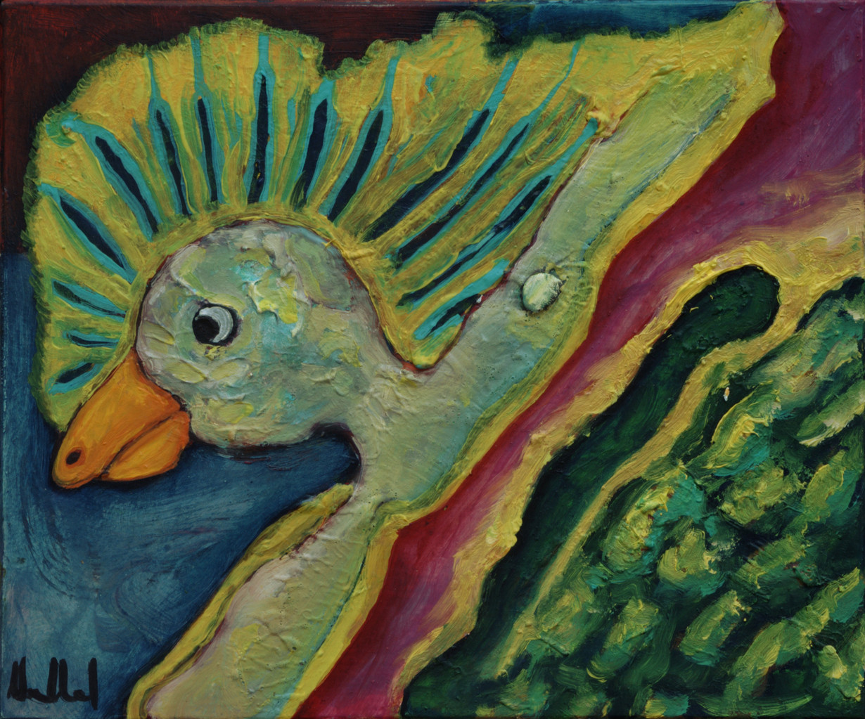 Wasservogel · 2013, Acryl, Öl auf Pappe, 16 x 19 cm