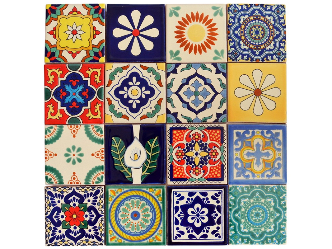 Buntes Set mit PREMIUM mexikanischen Fliesen, ca. 11x11 cm.