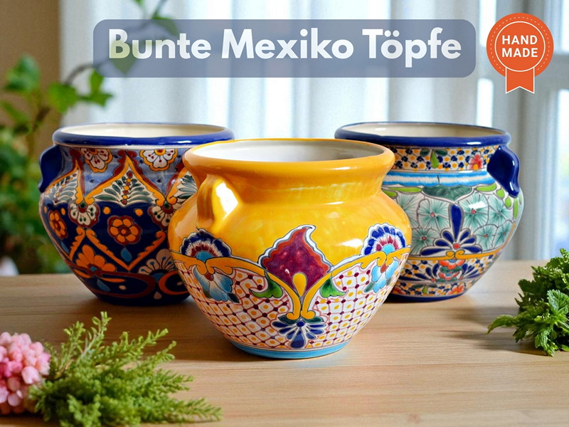 Bunte Keramik Blumentöpfe aus Mexiko