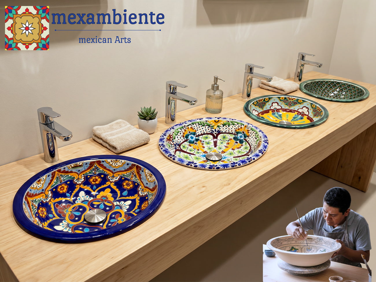 Bunte Mexiko Einbauwaschbecken mit wunderschönen Designs von Mexambiente