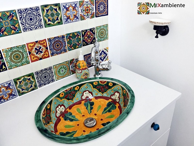 Mexiko Einbauwaschbecken VERANO + Dekorfliesen