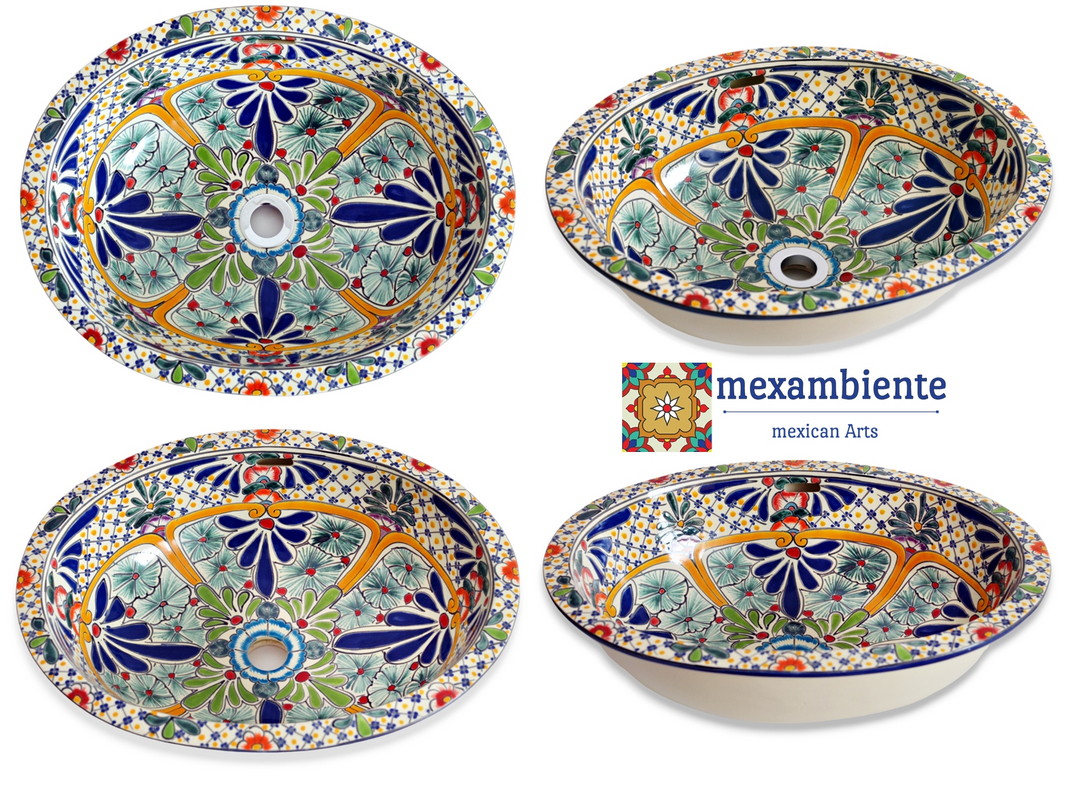 Buntes Einbauwaschbecken CARIBE oval - Farbiges Mexiko Design