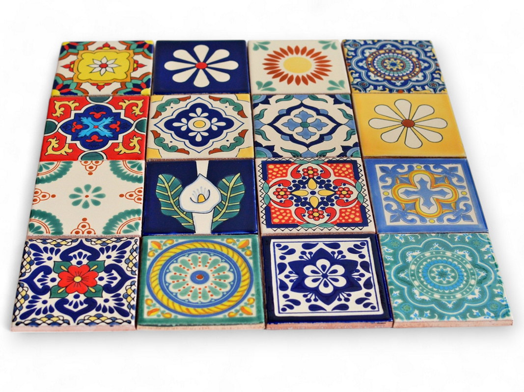 Buntes Set mit PREMIUM mexikanischen Fliesen, ca. 11x11 cm.