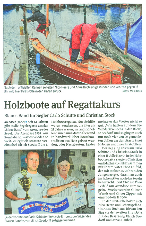 Bericht der Volksstimme über das Blaue Band und die Holzbootregatta 2016