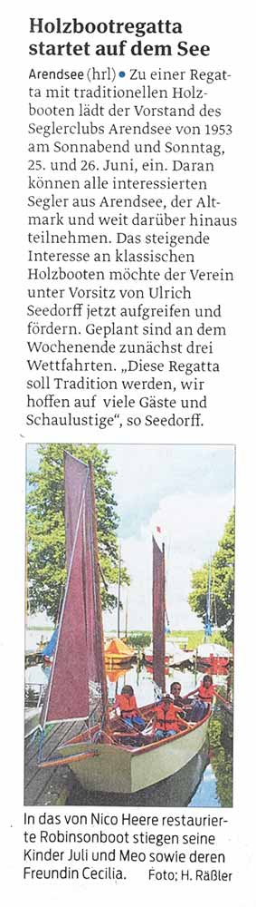Ankündigung der Holzbootregatta 2016 in der Volksstimme