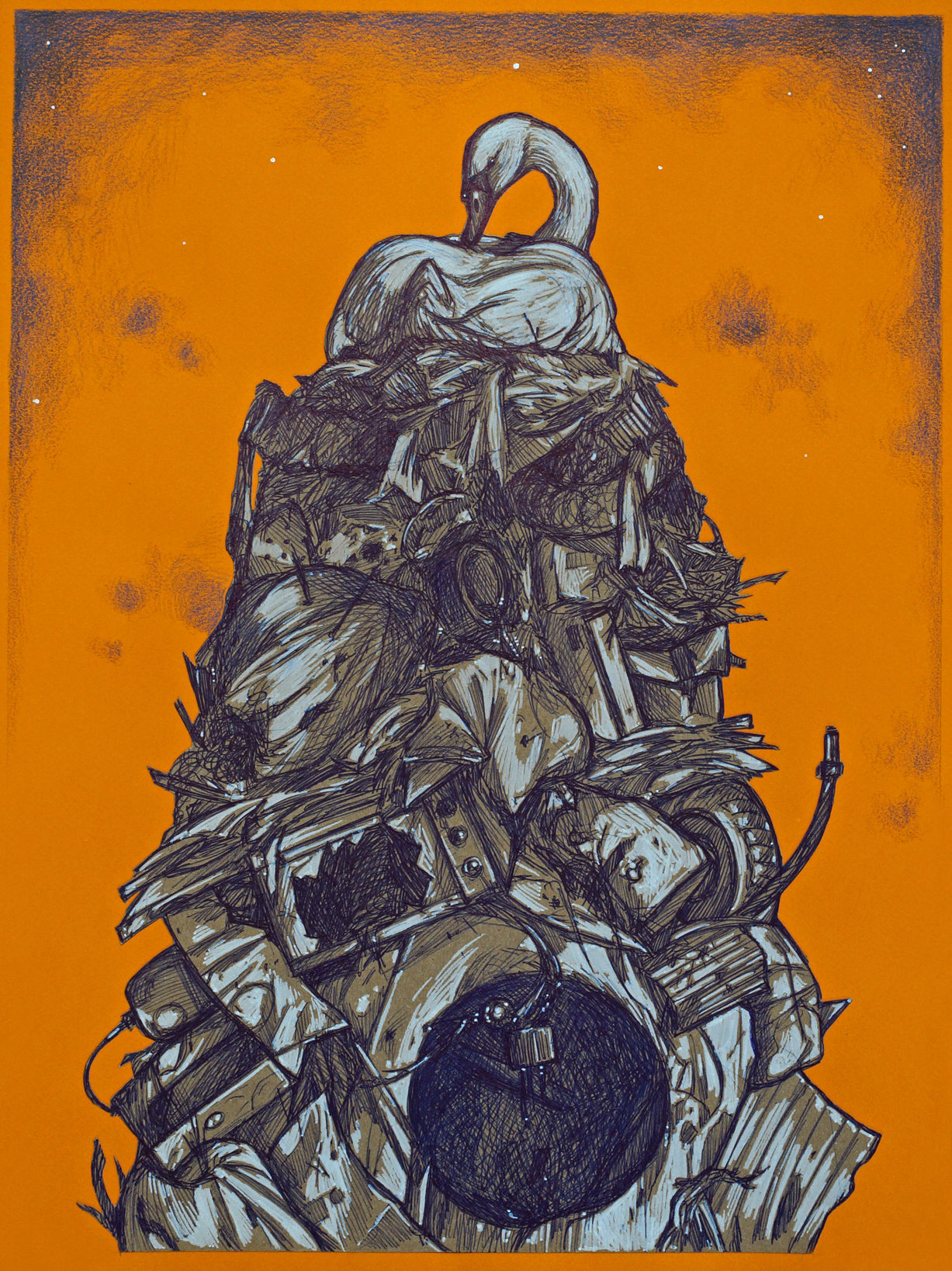 Der Turm - Tusche auf Papier, 30 x 40 cm, 2022