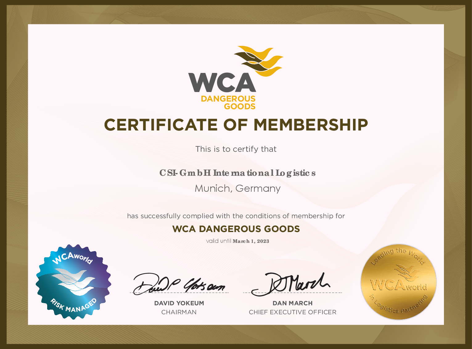 WCA Gefahrgut Mitgliedschaft