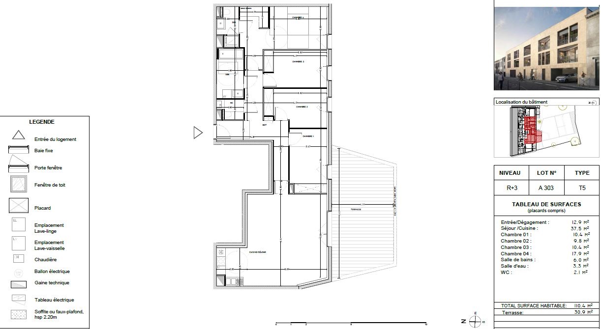 Appartement Neuf à Bordeaux - Plan d'un 5 pièces