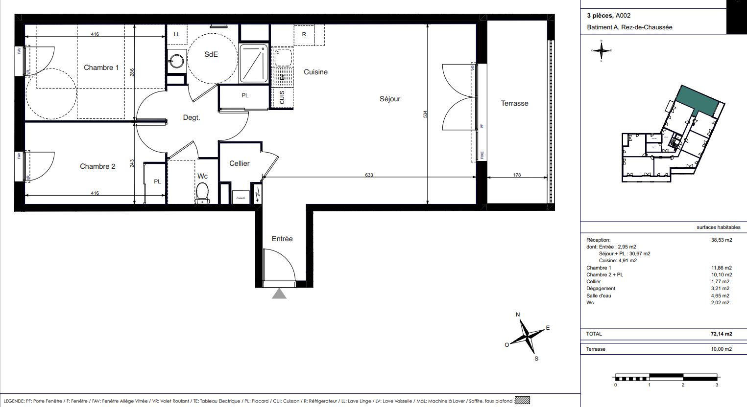 Appartement Neuf La Rochelle, plan d'un 3 pièces