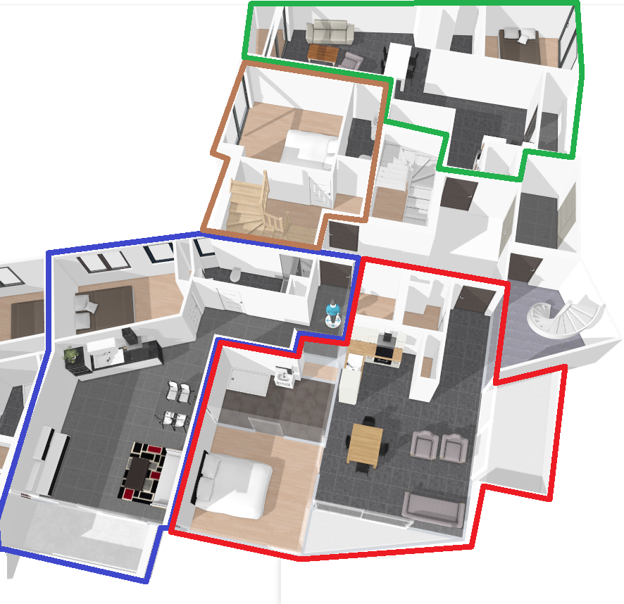 Plan intérieur de niveau - vue de dessus et meublé