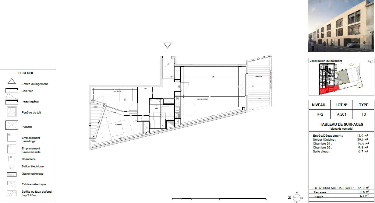 Appartement Neuf à Bordeaux - Plan d'un 3 pièces