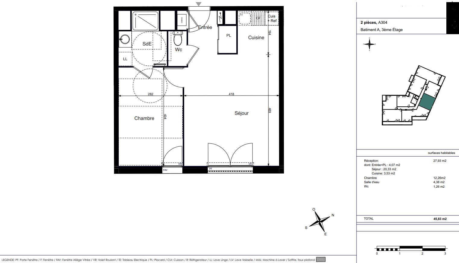 Appartement Neuf La Rochelle, plan d'un 2 pièces