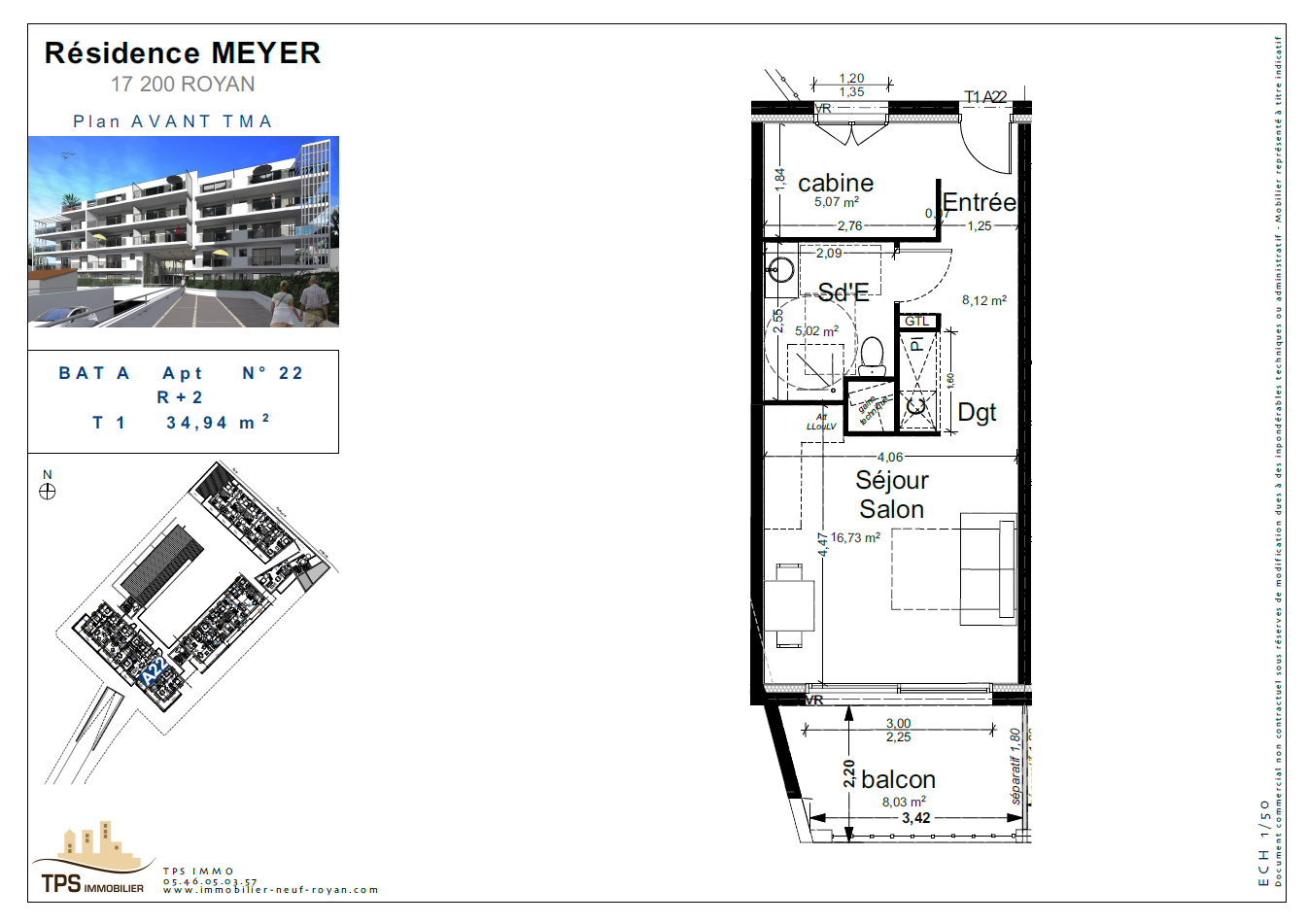 Studio 35 m² avec balcon de 8 m²