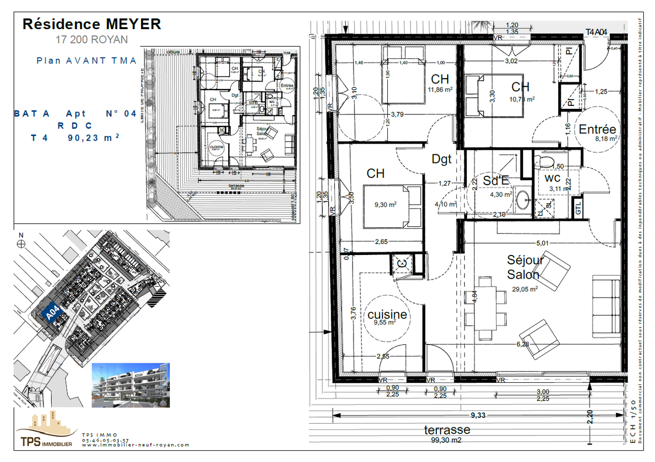 4 pièces 90 m² avec terrasse 99 m²