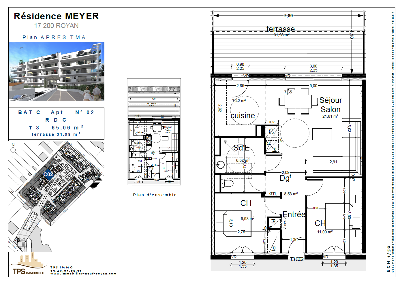 3 pièces 65 m² avec terrasse 32 m²