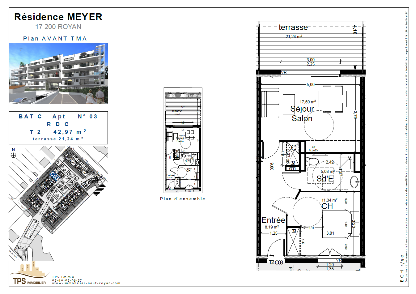 2 pièces 43 m² avec terrasse 21 m²