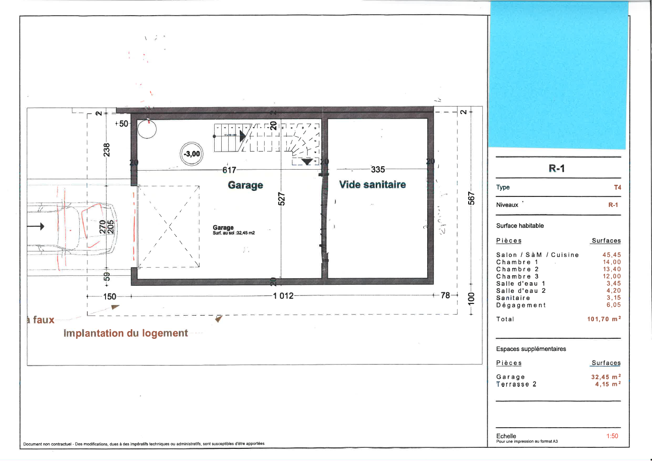 Plan du sous sol d'une maison neuve à Royan