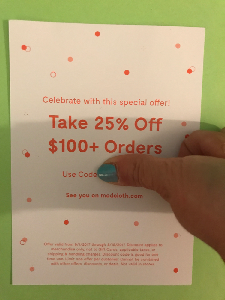 Back of modcloth coupon