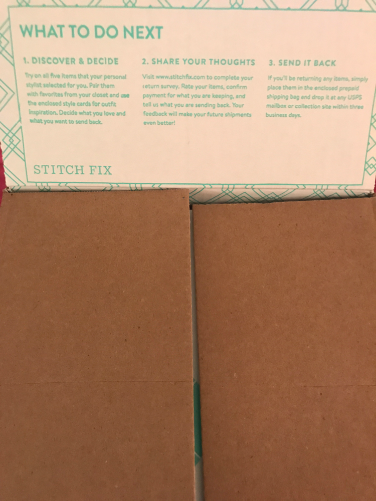 The inside of the Stitch Fix Box lid with instructions on returning your items