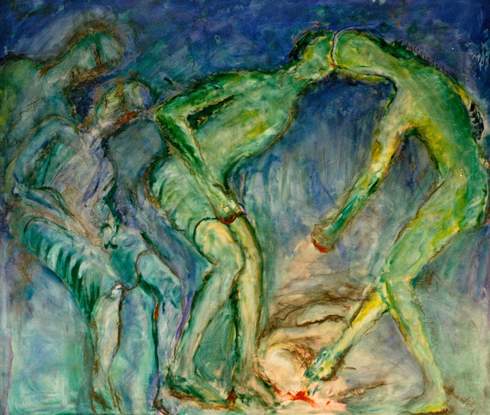 kiss and kick, oil canvas 170 x 200cm