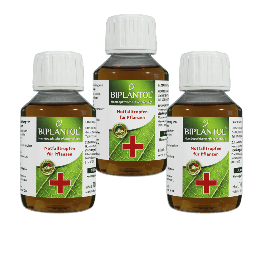 Homöopathische Pflanzenpflege mit BIPLANTOL® Notfalltropfen.