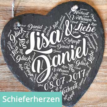 Personalisierte Hochzeitsgeschenke: Schieferherzen von herzensprojekt.de