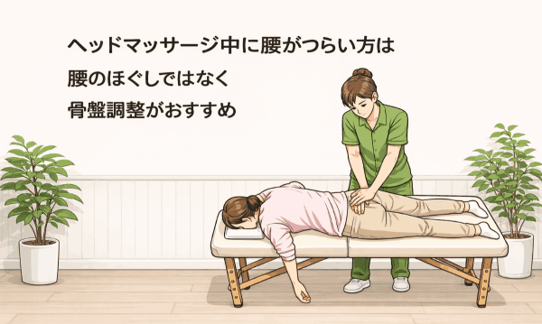 イメージ画像｜ヘッドマッサージ中に腰がつらい方・腰のほぐしではなく骨盤調整がおすすめ
