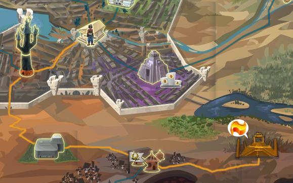 Se rendre au Ziggourat d'Or à partir de la Grande Place. (Illustration de Motion-Twin)
