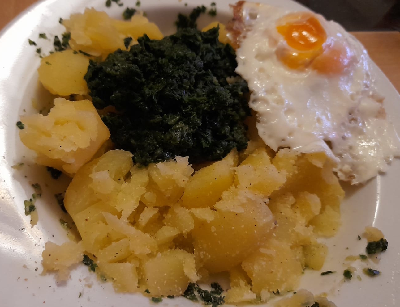 Kartoffeln, Spinat und Ei