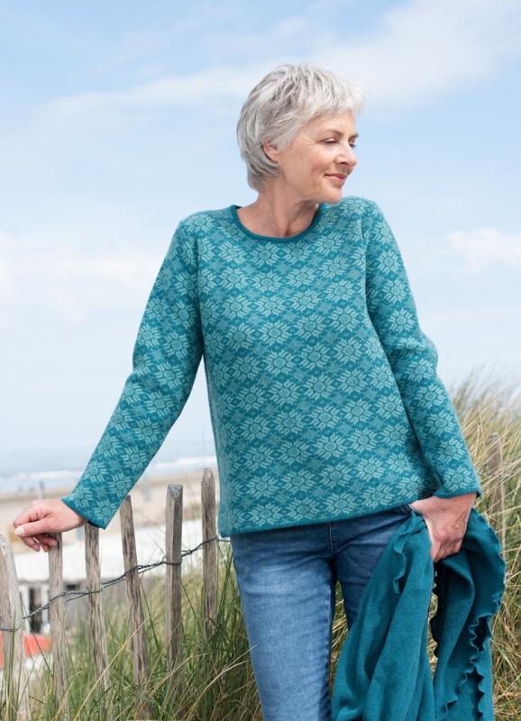 Winter Pullover Schneeflocke Wollpullover Rollkragenpullover Damen