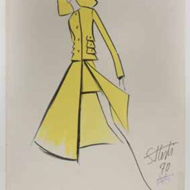 Traje de chaqueta  midi-mini, 1970.  Dibujo de S. Iberti 