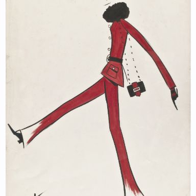 Traje de pantalón, ca. 1968. Dibujo de S. Iberti 