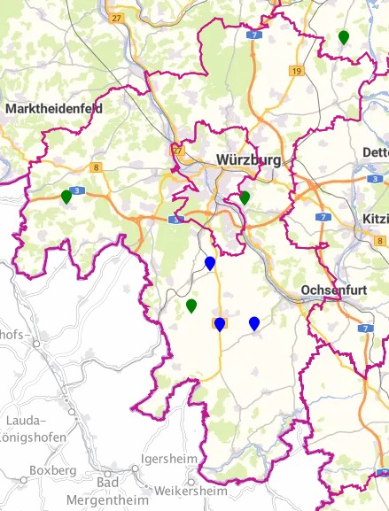 Abb. Geografische Verteilung der Erdställe im Landkreis Würzburg