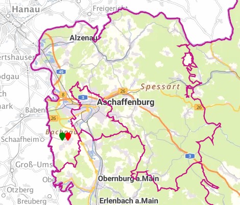 Abb. Geografische Verteilung der Erdställe im Landkreis Aschaffenburg