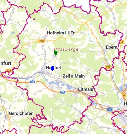 Abb. Geografische Verteilung der Erdställe im Landkreis Haßberge