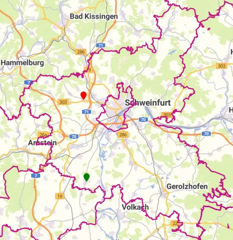Abb. Geografische Verteilung der Erdställe im Landkreis Schweinfurt