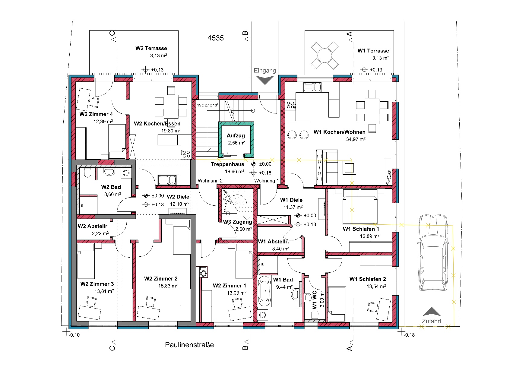 Grundriss, Erdgeschoss, Mehrfamilienhaus in Winnenden