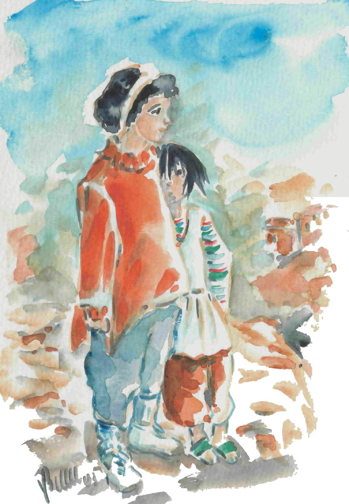 Petites soeurs, Maroc, aquarelle -  vendue