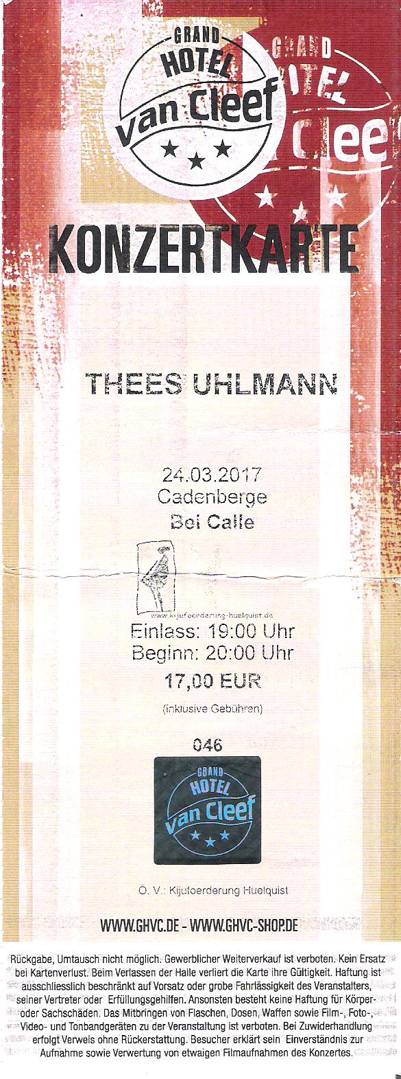 Nr. 321 - 24.03.2017 - Thees Uhlmann - Bei Calle, Cadenberge