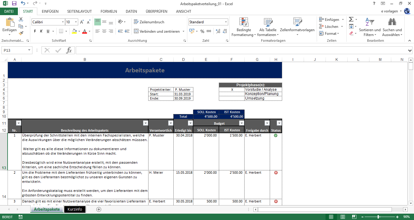 Excel Arbeitspaketverteilung