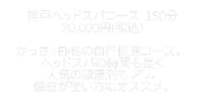 【神戸市 中央区/ヘッドスパ/頭浸浴】 A Gate ヘッドスパ専門店 （エーゲート）の神戸ヘッドスパコース紹介(文字)