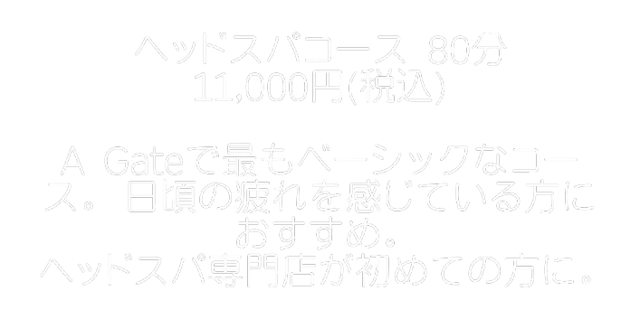 【神戸市 中央区/ヘッドスパ/頭浸浴】 A Gate ヘッドスパ専門店 （エーゲート）のヘッドスパコース紹介(文字)